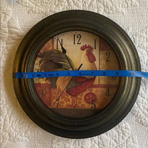 Rooster Wall Clock with Black/Gold Distressed Frame French Country Chic - Picture 3 of 4